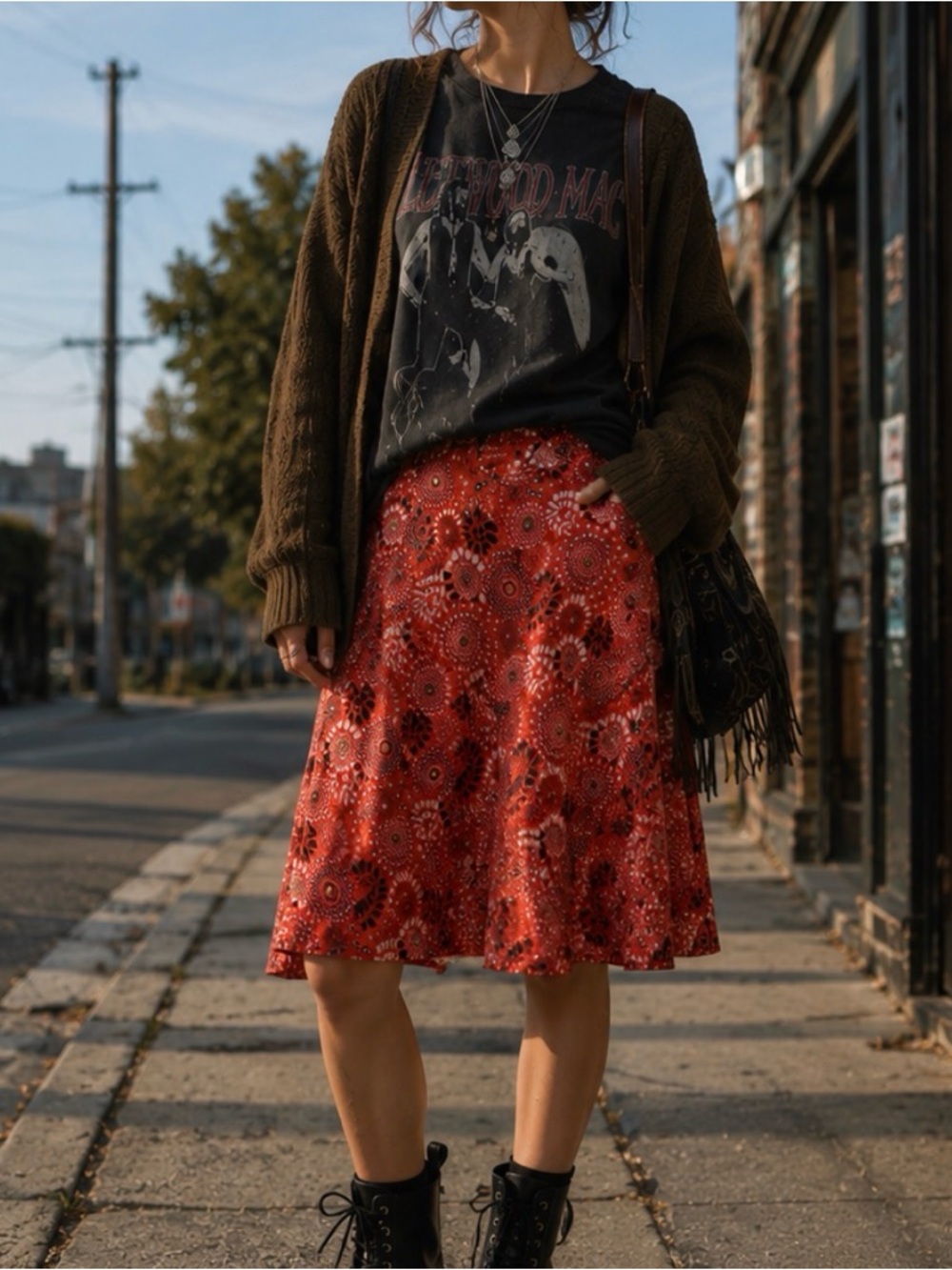 Vintage New York Co. silk Orange A-Line Midi Skirt 90s. Y2K  fairy summer boho M